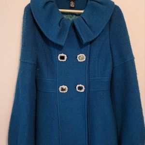 Arden B. Vintage style coat from early 2000s. Teal sapphire blue beaded buttons